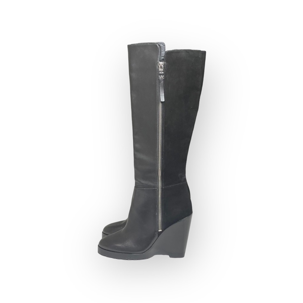 new Michael Kors ❃ High Tall Suede + Leather Wedge Heel Boot ❃ Black ❃ 5.5M 35.5 - Picture 6 of 16